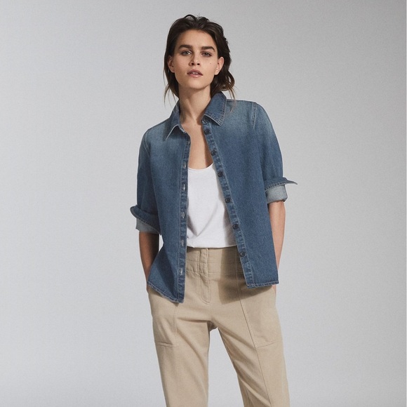 NWT Reiss Amanda Blue Denim Button Down Shirt - Picture 1 of 5